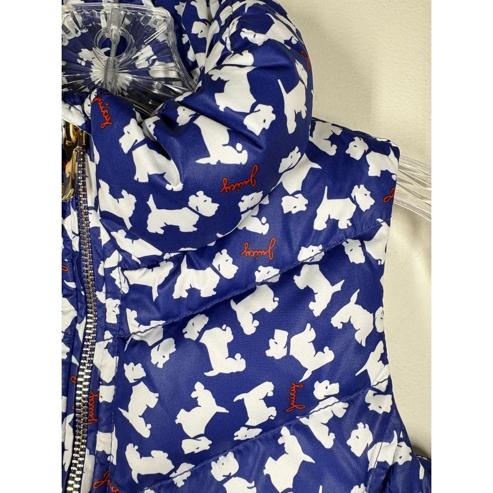Juicy Couture Girls Puffer Vest Large Blue Scottie Dog Peplum Down Y2K Preppy